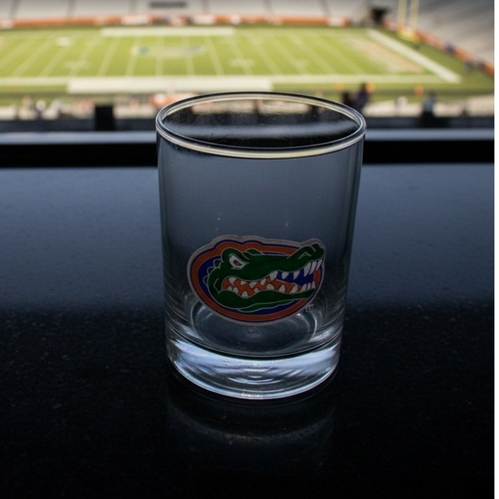 Florida Gators Handcrafted Metal Logo Rocks Glass, Licensed UF Drinkware/Barware